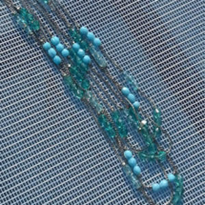 Aqua blue and green bead 5-strand necklace 16" 1" extender